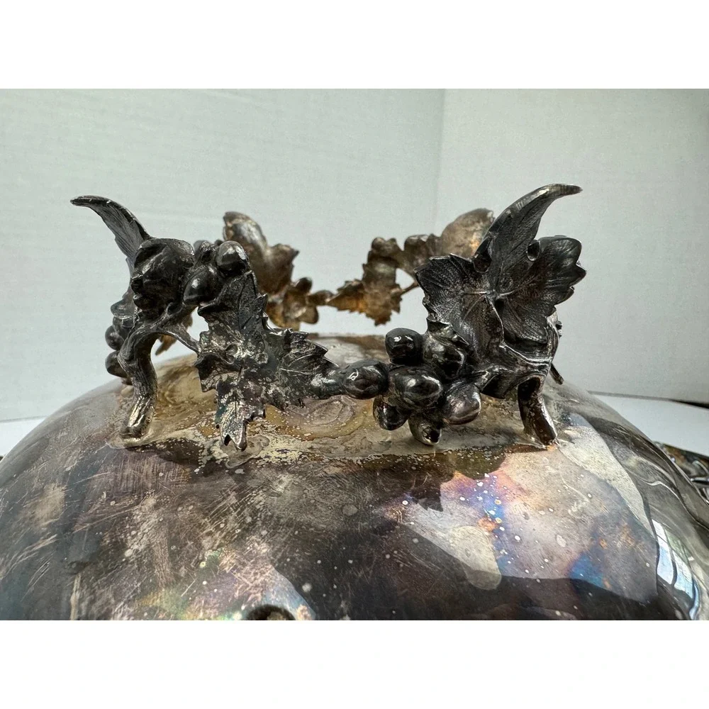 Vintage Silver Plate Tone Footed Bride Basket Repousse Grapes Gourd